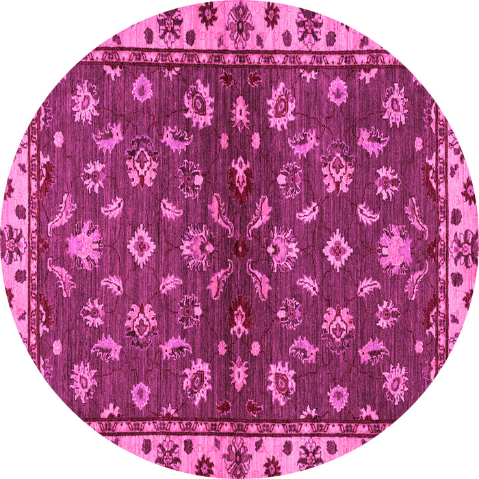 Round Machine Washable Oriental Pink Traditional Rug, wshabs3001pnk