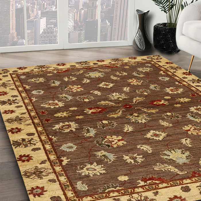 Abstract Orange Gold Oriental Rug in Family Room, abs3001