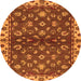 Round Machine Washable Oriental Orange Traditional Area Rugs, wshabs3001org