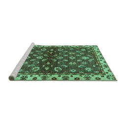 Sideview of Machine Washable Oriental Turquoise Traditional Area Rugs, wshabs3001turq