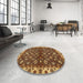 Round Abstract Orange Gold Oriental Rug in a Office, abs3001