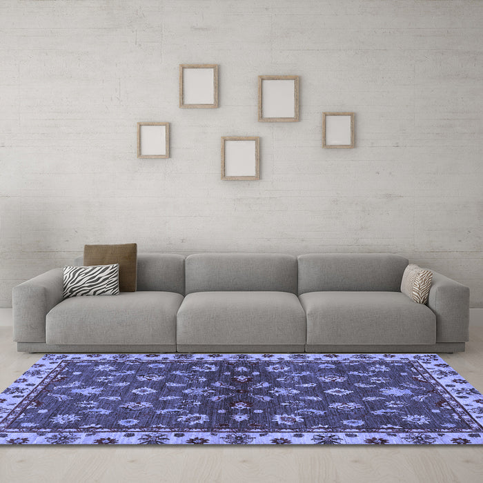 Machine Washable Oriental Blue Traditional Rug in a Living Room, wshabs3001blu