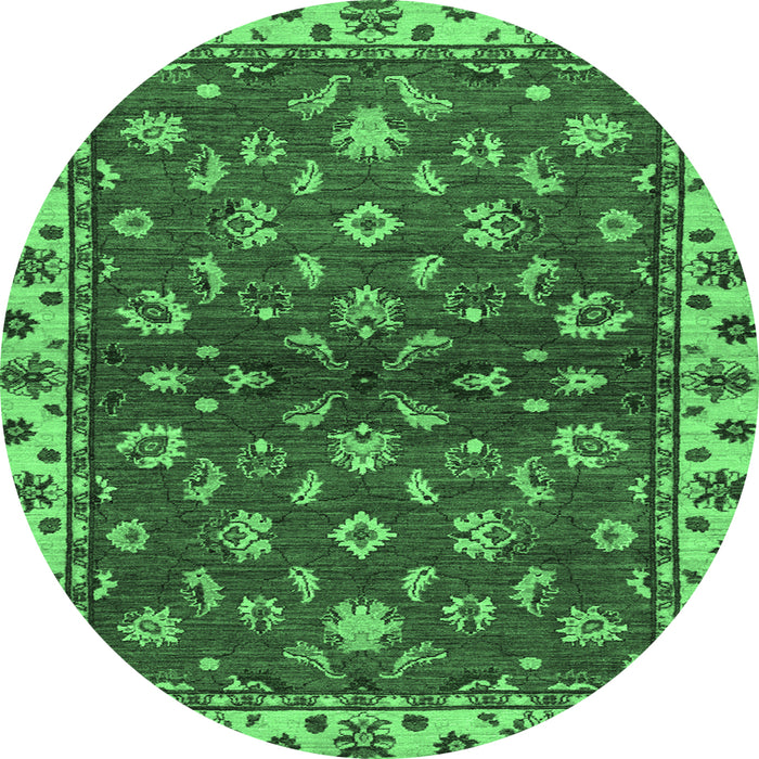 Round Machine Washable Oriental Emerald Green Traditional Area Rugs, wshabs3001emgrn