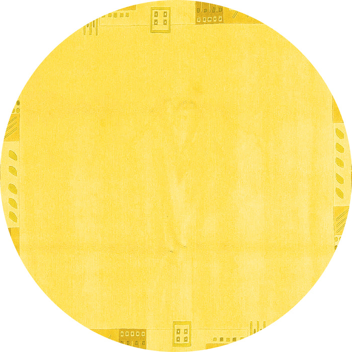 Round Machine Washable Solid Yellow Modern Rug, wshabs3002yw