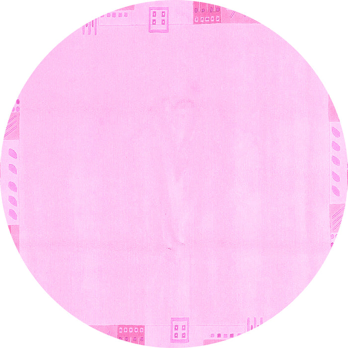 Round Machine Washable Solid Pink Modern Rug, wshabs3002pnk