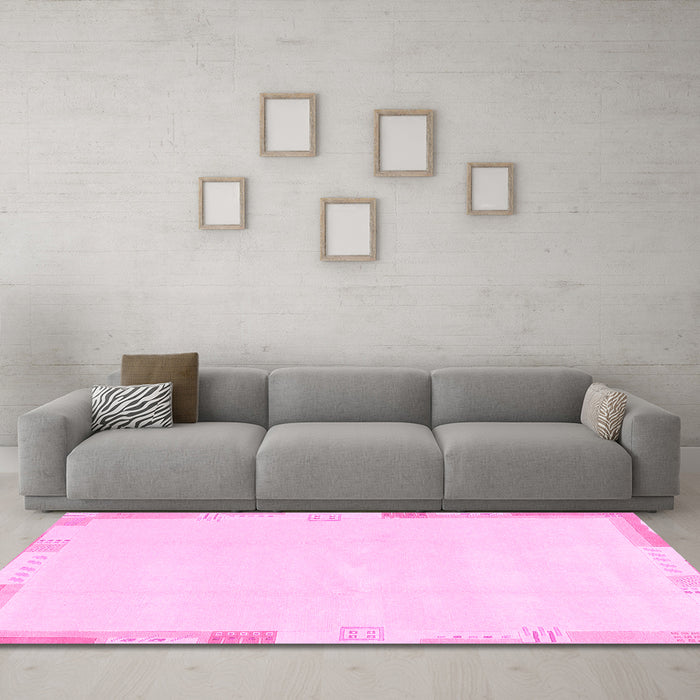 Machine Washable Solid Pink Modern Rug in a Living Room, wshabs3002pnk