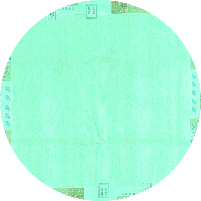 Round Machine Washable Solid Turquoise Modern Area Rugs, wshabs3002turq