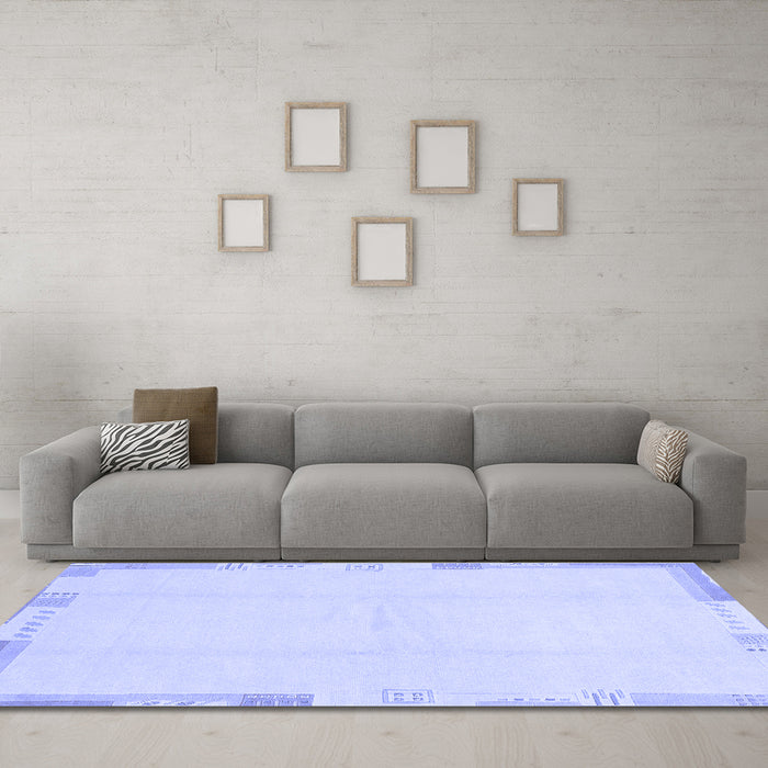 Machine Washable Solid Blue Modern Rug in a Living Room, wshabs3003blu