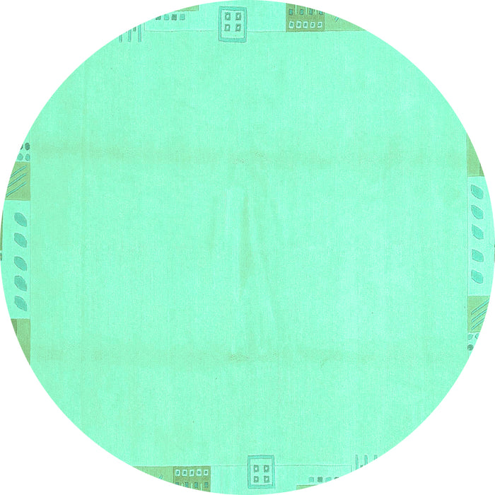 Round Machine Washable Solid Turquoise Modern Area Rugs, wshabs3003turq