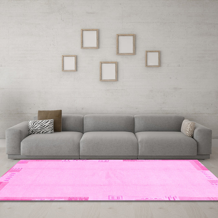 Machine Washable Solid Pink Modern Rug in a Living Room, wshabs3003pnk
