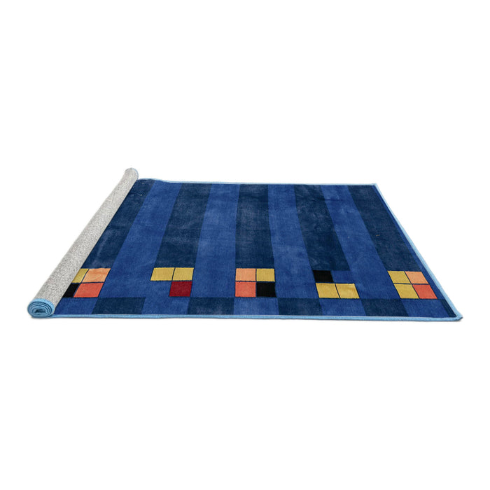 Sideview of Machine Washable Abstract Blueberry Blue Rug, wshabs3004