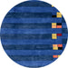 Round Machine Washable Abstract Blueberry Blue Rug, wshabs3004