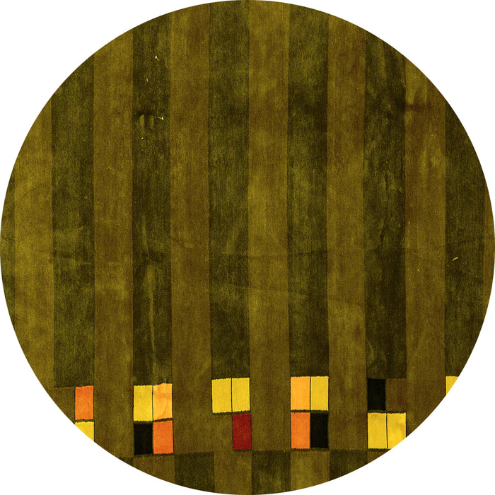 Round Machine Washable Abstract Yellow Modern Rug, wshabs3004yw