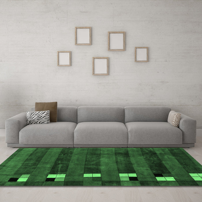 Machine Washable Abstract Emerald Green Modern Area Rugs in a Living Room,, wshabs3004emgrn