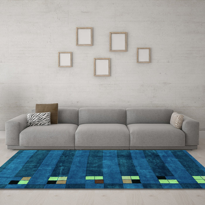 Machine Washable Abstract Turquoise Modern Area Rugs in a Living Room,, wshabs3004turq