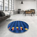 Round Machine Washable Abstract Blueberry Blue Rug in a Office, wshabs3004