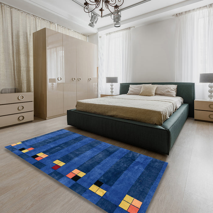 Machine Washable Abstract Blueberry Blue Rug in a Bedroom, wshabs3004