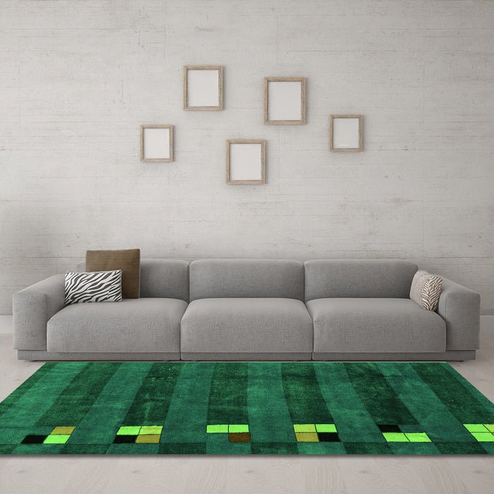 Machine Washable Abstract Green Modern Area Rugs in a Living Room,, wshabs3004grn