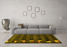 Machine Washable Abstract Yellow Modern Rug in a Living Room, wshabs3004yw