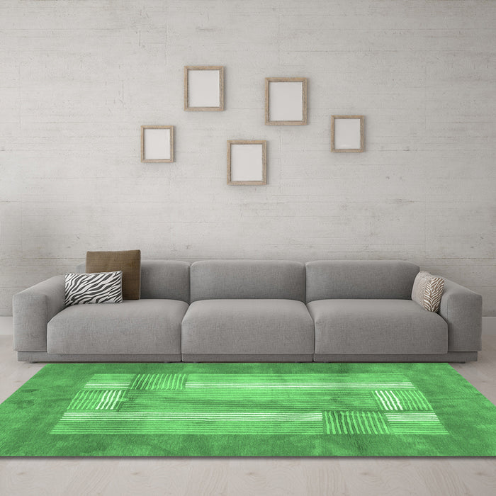 Machine Washable Abstract Emerald Green Modern Area Rugs in a Living Room,, wshabs3005emgrn