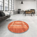 Round Machine Washable Abstract Orange Red Rug in a Office, wshabs3005