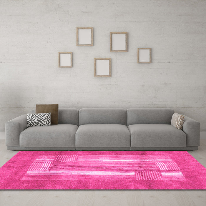 Machine Washable Abstract Pink Modern Rug in a Living Room, wshabs3005pnk