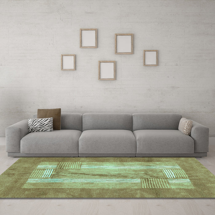 Machine Washable Abstract Turquoise Modern Area Rugs in a Living Room,, wshabs3005turq