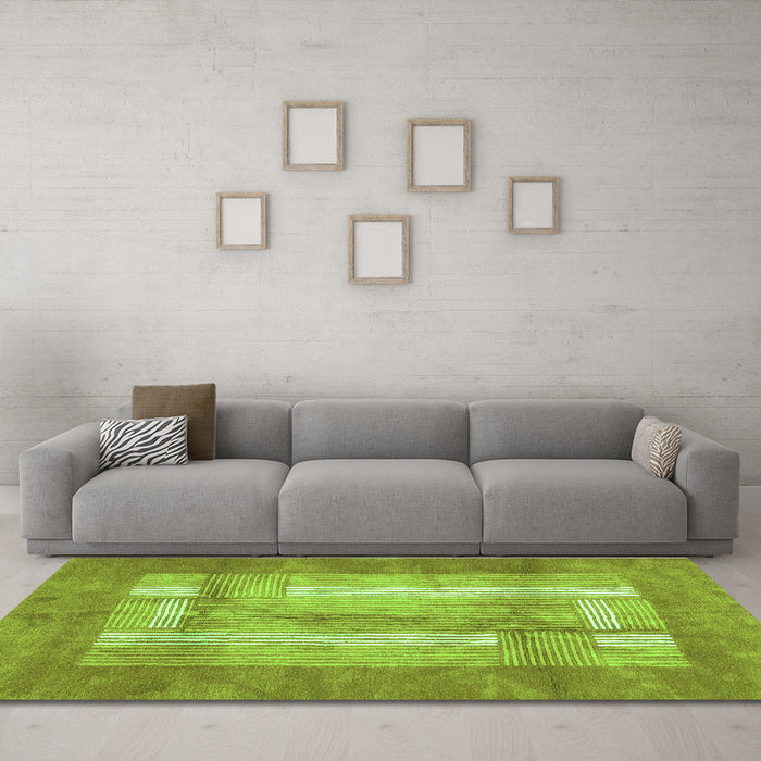 Machine Washable Abstract Green Modern Area Rugs in a Living Room,, wshabs3005grn