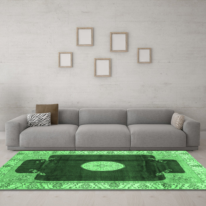Machine Washable Abstract Emerald Green Modern Area Rugs in a Living Room,, wshabs3006emgrn
