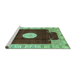 Sideview of Machine Washable Abstract Turquoise Modern Area Rugs, wshabs3006turq