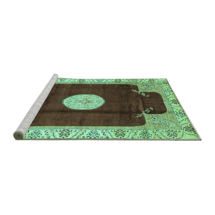 Sideview of Machine Washable Abstract Turquoise Modern Area Rugs, wshabs3006turq