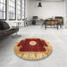 Round Machine Washable Abstract Orange Rug in a Office, wshabs3006