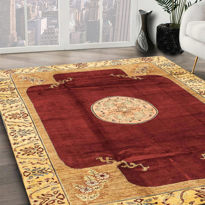 Abstract Orange Modern Rug in Family Room, abs3006