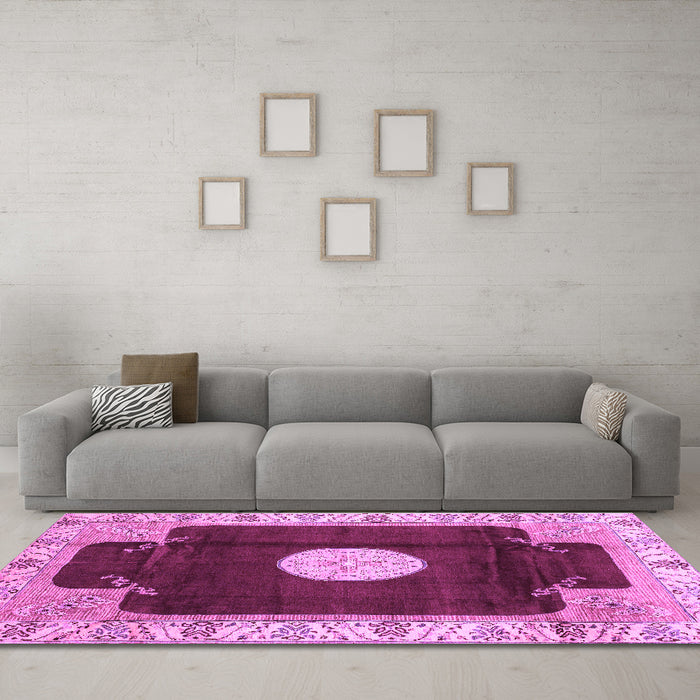 Machine Washable Abstract Purple Modern Area Rugs in a Living Room, wshabs3006pur