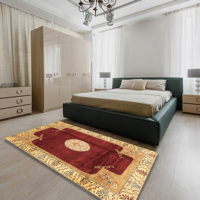 Abstract Orange Modern Rug in a Bedroom, abs3006