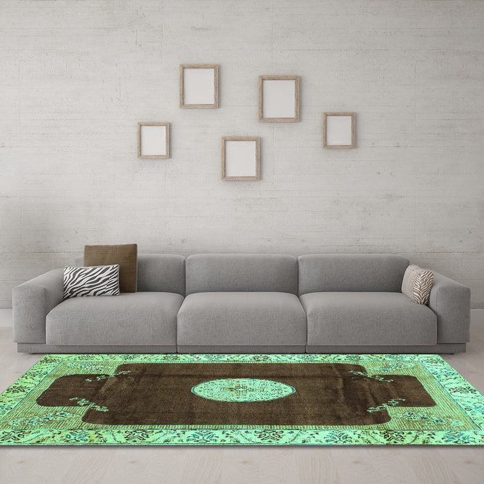 Machine Washable Abstract Turquoise Modern Area Rugs in a Living Room,, wshabs3006turq