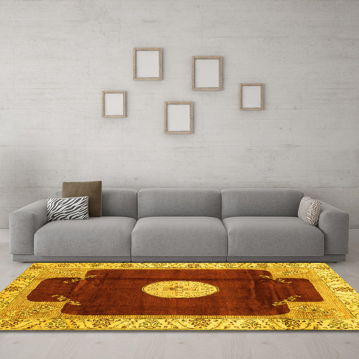 Machine Washable Abstract Yellow Modern Rug in a Living Room, wshabs3006yw