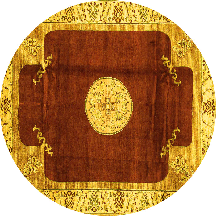 Round Machine Washable Abstract Yellow Modern Rug, wshabs3006yw