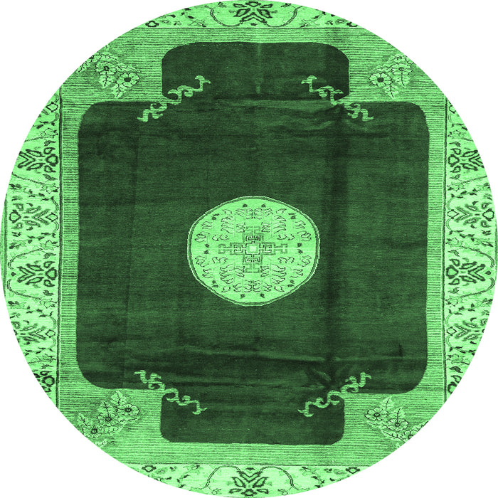 Round Machine Washable Abstract Emerald Green Modern Area Rugs, wshabs3006emgrn
