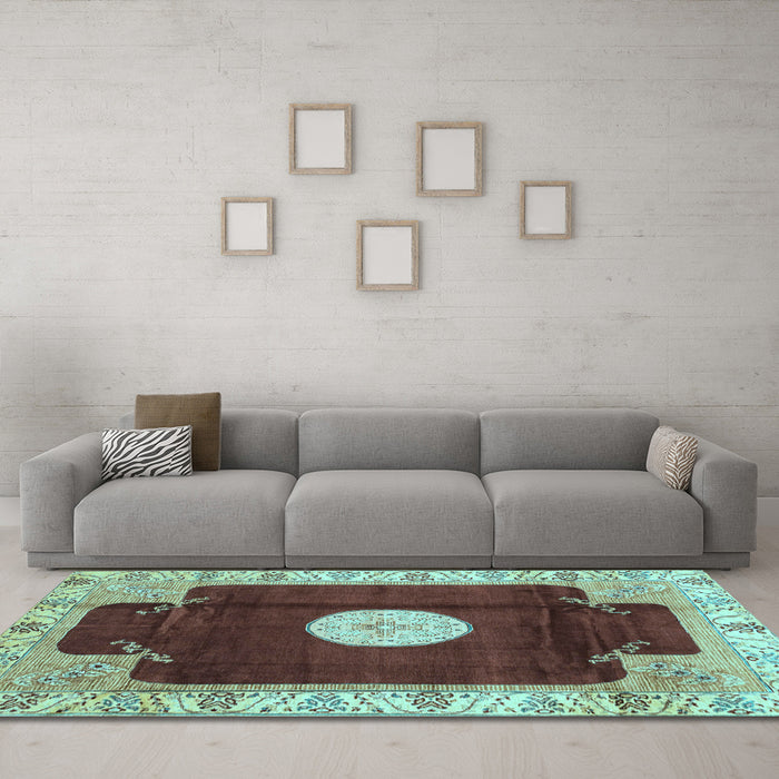 Machine Washable Abstract Light Blue Modern Rug in a Living Room, wshabs3006lblu