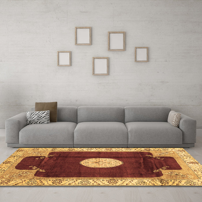 Machine Washable Abstract Brown Modern Rug in a Living Room,, wshabs3006brn
