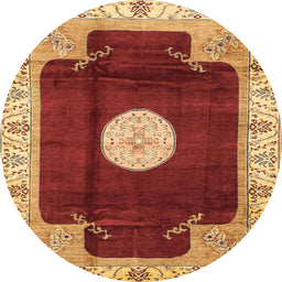 Round Machine Washable Abstract Orange Rug, wshabs3006