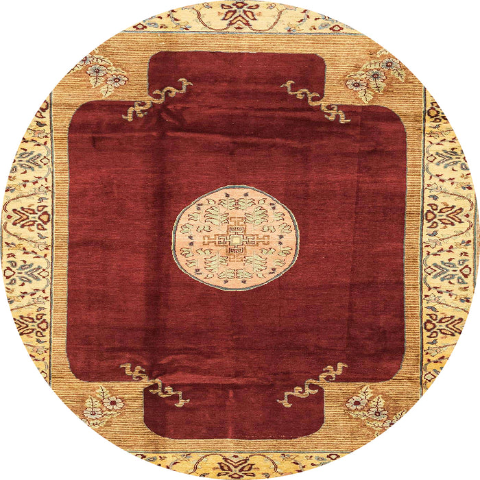 Round Machine Washable Abstract Orange Rug, wshabs3006