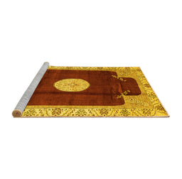 Sideview of Machine Washable Abstract Yellow Modern Rug, wshabs3006yw