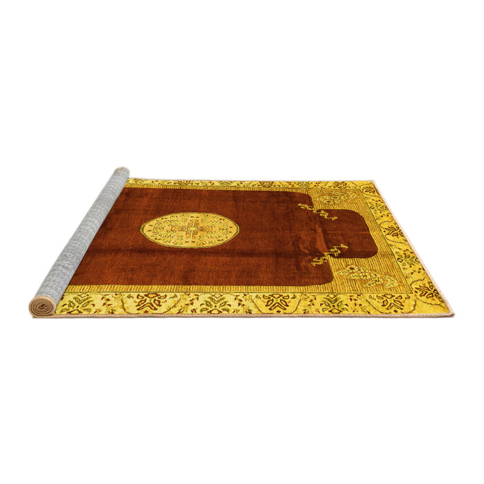 Sideview of Machine Washable Abstract Yellow Modern Rug, wshabs3006yw