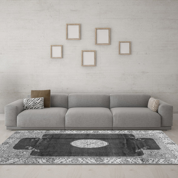 Machine Washable Abstract Gray Modern Rug in a Living Room,, wshabs3006gry
