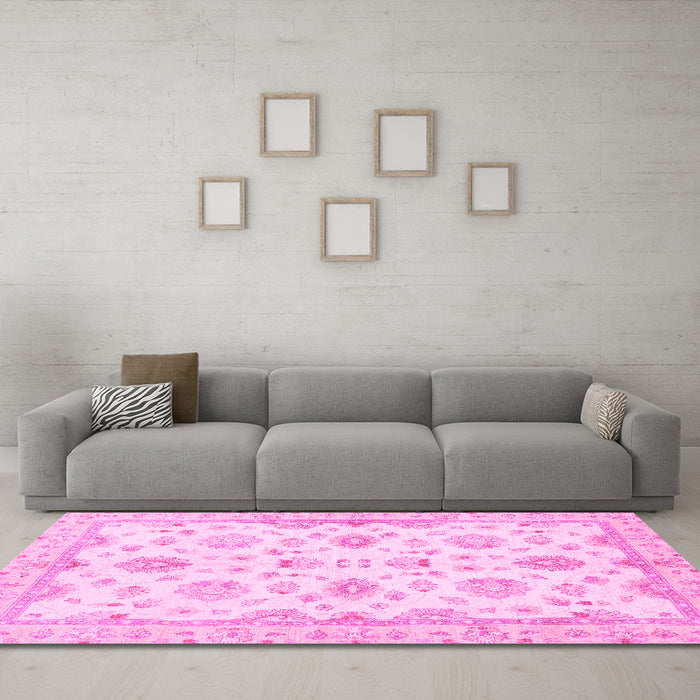 Machine Washable Oriental Pink Traditional Rug in a Living Room, wshabs3007pnk