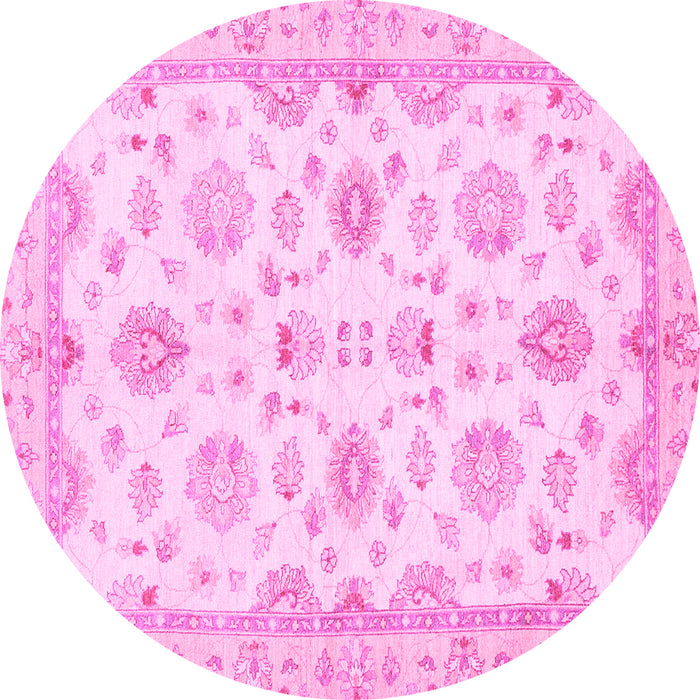 Round Machine Washable Oriental Pink Traditional Rug, wshabs3007pnk