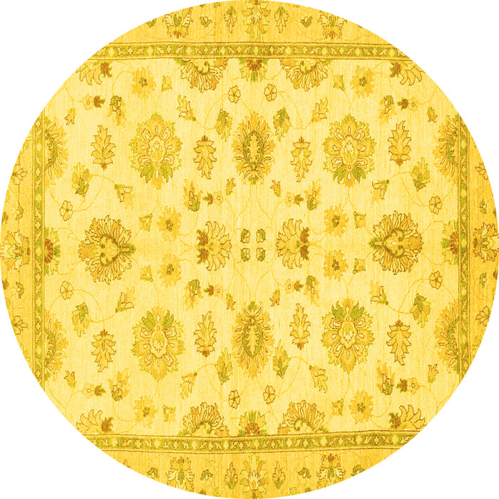 Round Machine Washable Oriental Yellow Traditional Rug, wshabs3007yw