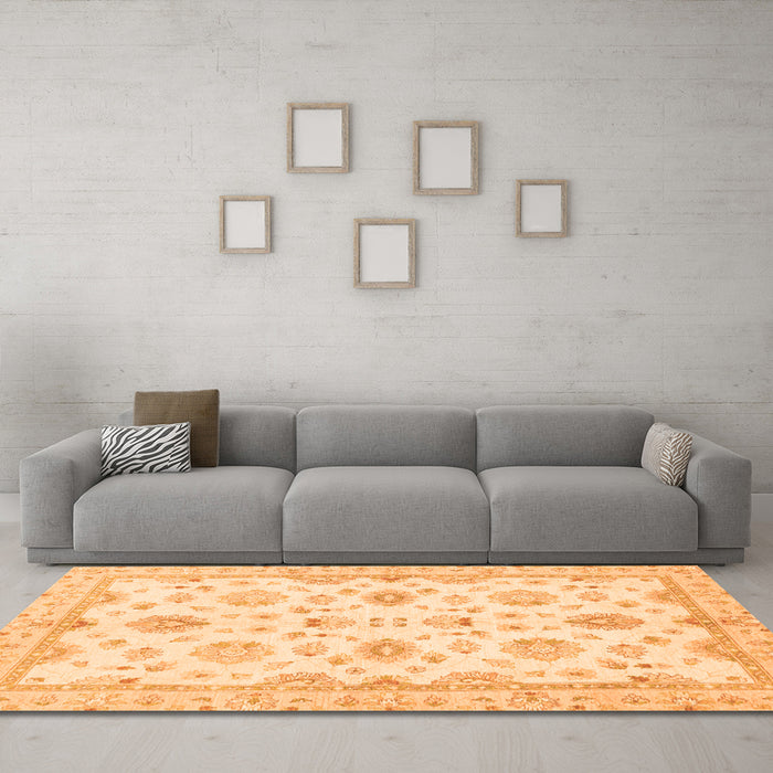 Machine Washable Oriental Orange Traditional Area Rugs in a Living Room, wshabs3007org